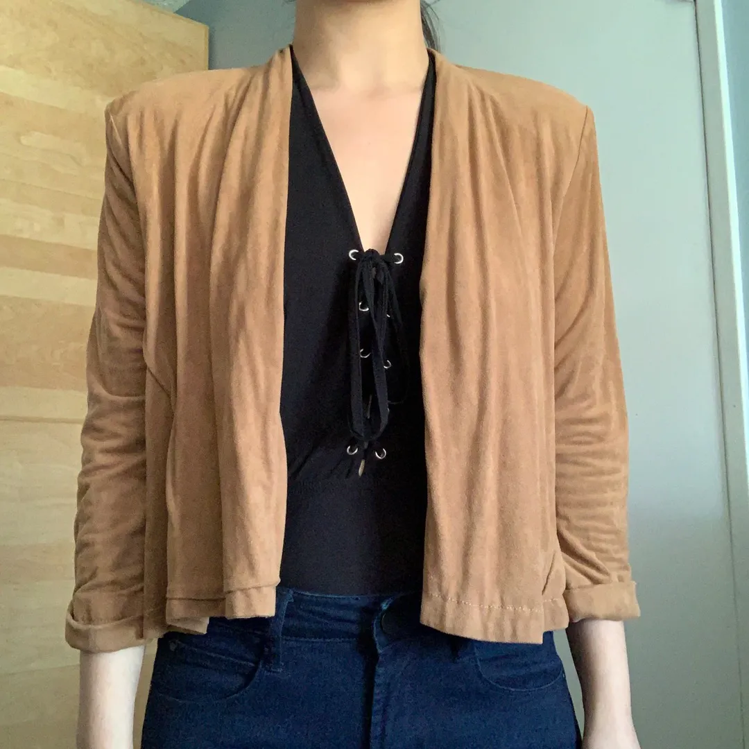 Faux Suede Tan Draped Blazer - Image 4