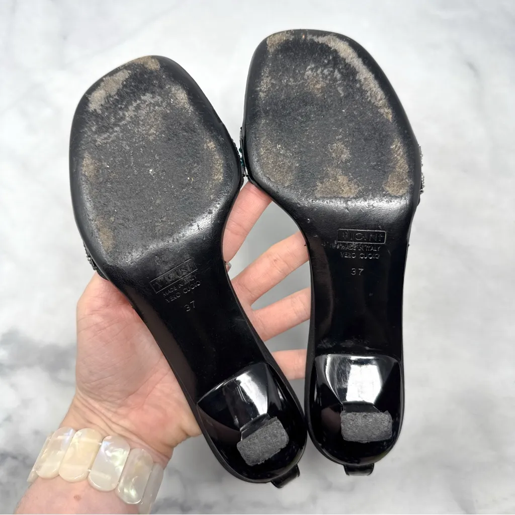 Giuseppe Zanotti Vintage 90s Y2K Beaded Ankle Strap Kitten Heels Retro Black 37 - Image 9