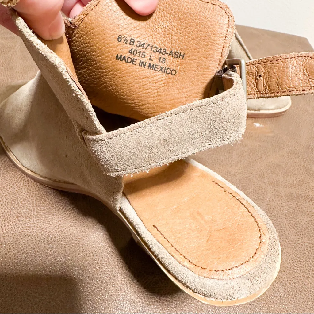 Frye Courtney Slingback Suede Mules Peep Toe Block Heel Ash tan sz 6.5 - Image 7