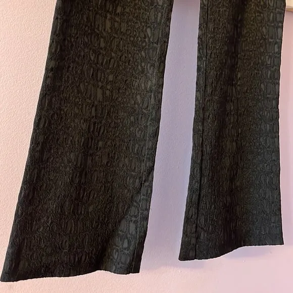 Caché Luxe Size 4 Black Animal Print Textured‎ Slim Flare Pants - Image 3