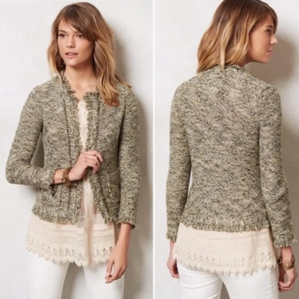 💕ANTHRO ANGEL OF THE NORTH💕 Fringed Cardigan (S) Green - Image 3