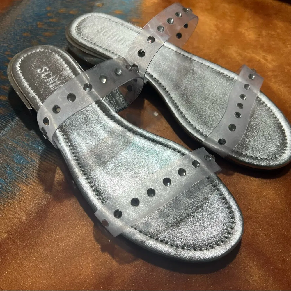 New Schutz Ariella Crystal Flat Clear Gem embellished Slide Sandal size 8 - Image 2