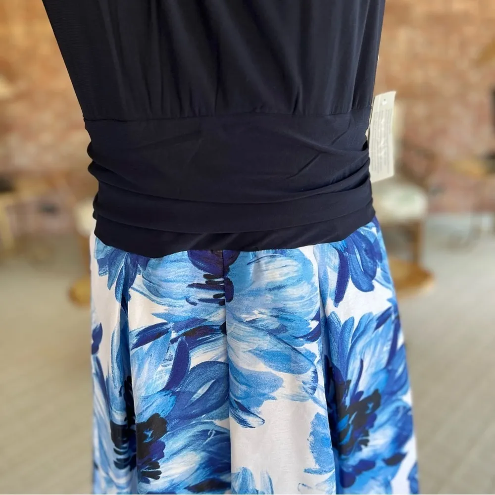 NWT SLNY Dress Midi Floral Fit & Flare Halter Blue Black 14 Cocktail Event Glam - Image 6