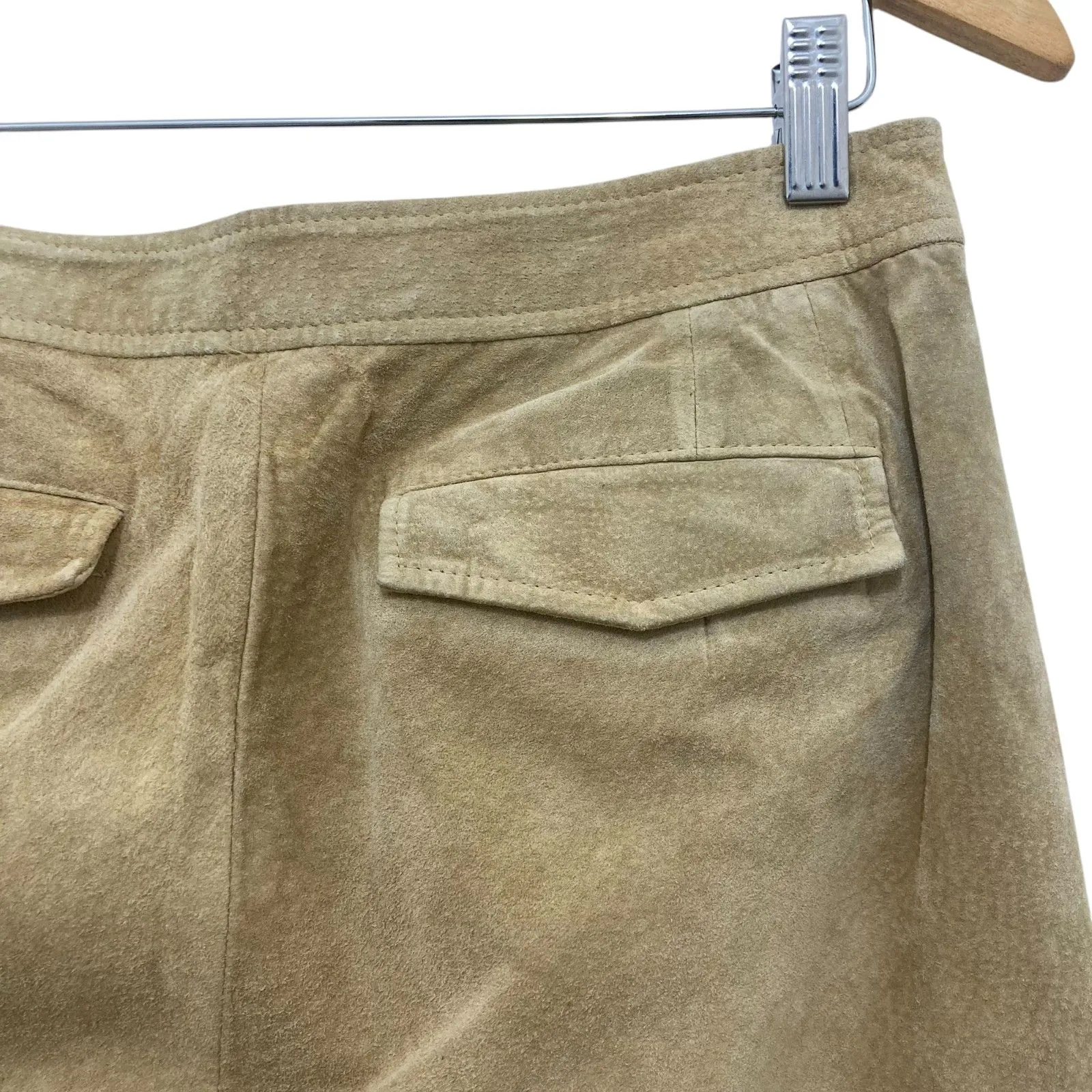 SILX Tan Camel Suede Cargo Pants 100% Leather Suede Size 4 Lined - Image 9