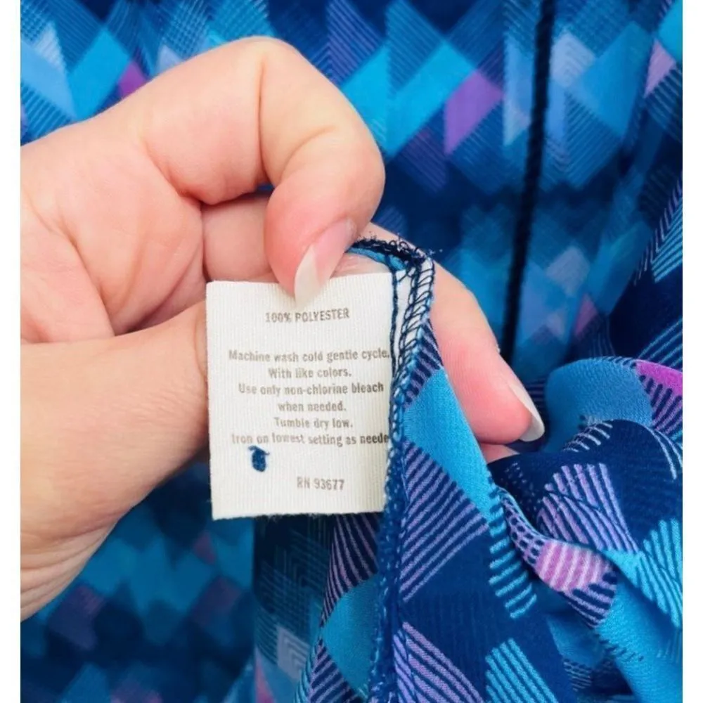 Decree Sheer Abstract Long Sleeve Blouse Size L Women’s Blue / Purple Geometric - Image 10