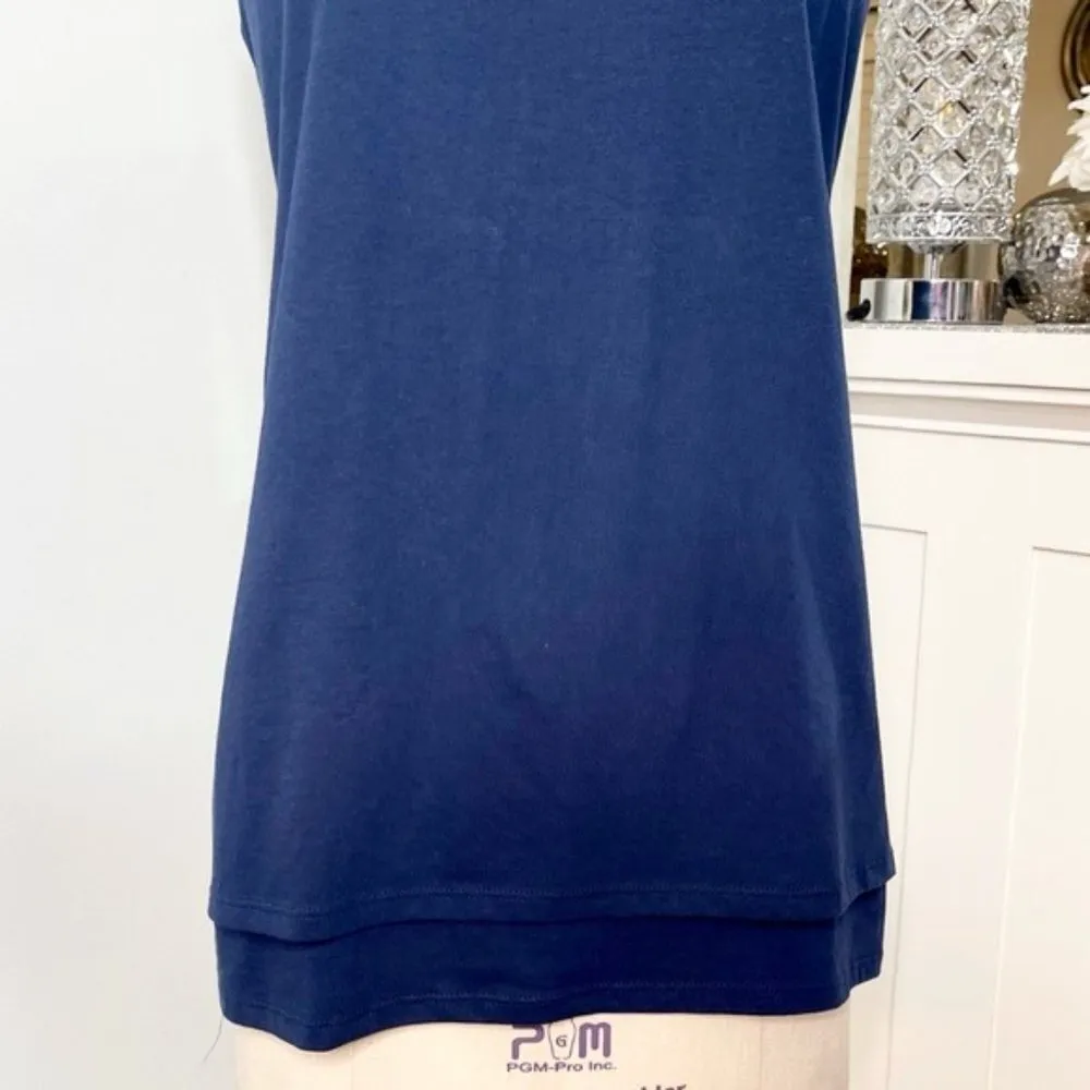 J.Jill Layered Cotton Tank Top Pure Jill Navy Blue Small - Image 4