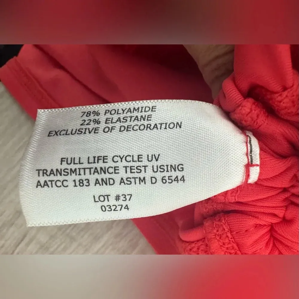 Coolibar Coral Red UPF 50+ Sun Protection Swim Top Side Ruching Coastal Size XS - Image 8