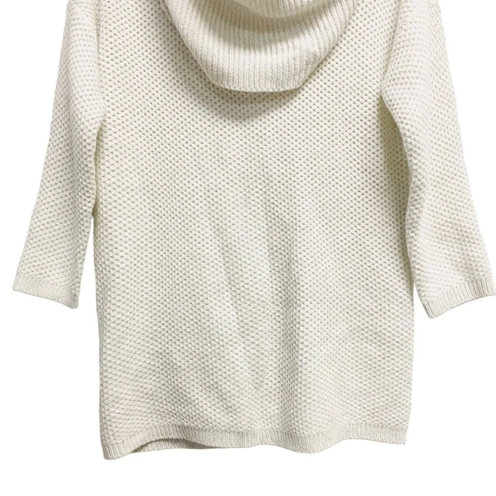 Charming Charlie Cowl Neck Women’s XS White Knit 3/4 Sleeve Sweater Overlap Back - Image 9