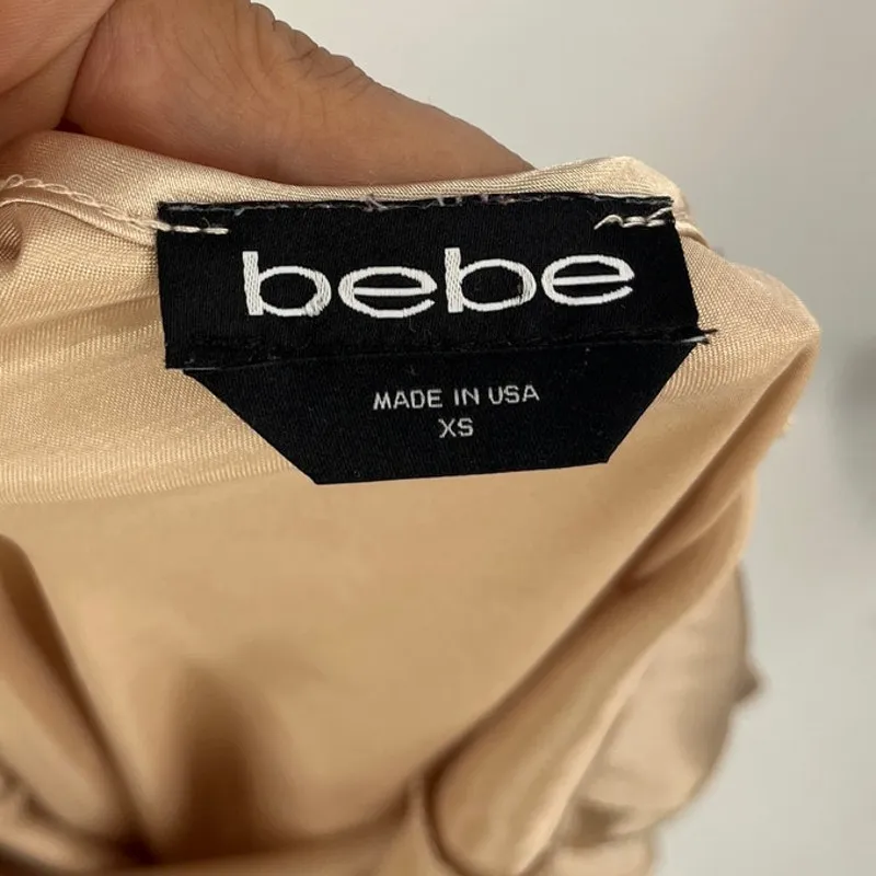 Y2K Bebe Cowl Neck Slip Dress Sz XS Champagne Satin USA Glam 90s Coquette Party - Image 7