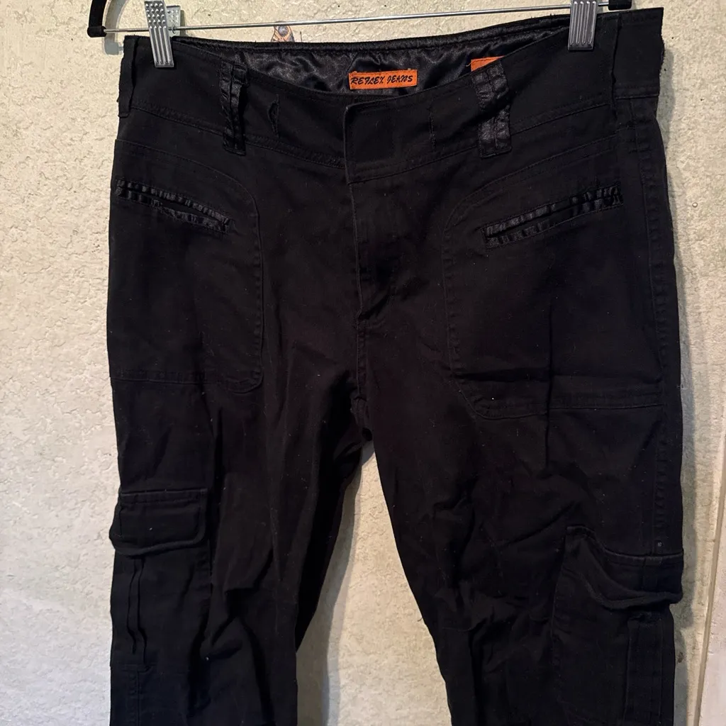 Vintage denim Black Cargo Pants with Drawstring Hem Size 10 - Image 3