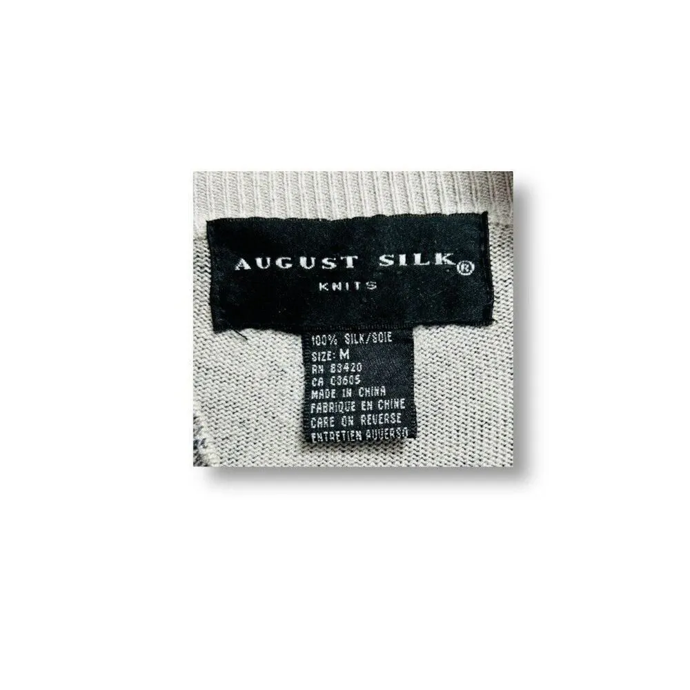 August Silk M Gray Snakeskin Animal Print 100% Silk Knit Top Career Office Work - Image 5