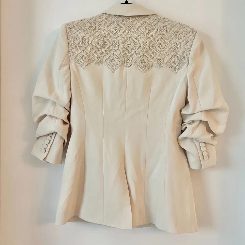 Cinq a Sept Crochet Lace Scrunched Cheyenne Blazer in Light Plaster Size 4 NWT - Image 11