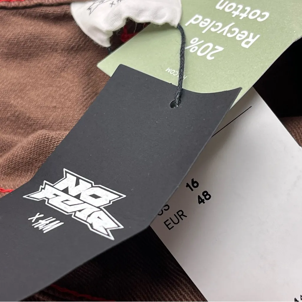 No Fear x H&M‎ Carpenter Wide Leg Twill Skater Pant Womens Size 16 Brown Y2K NEW - Image 3