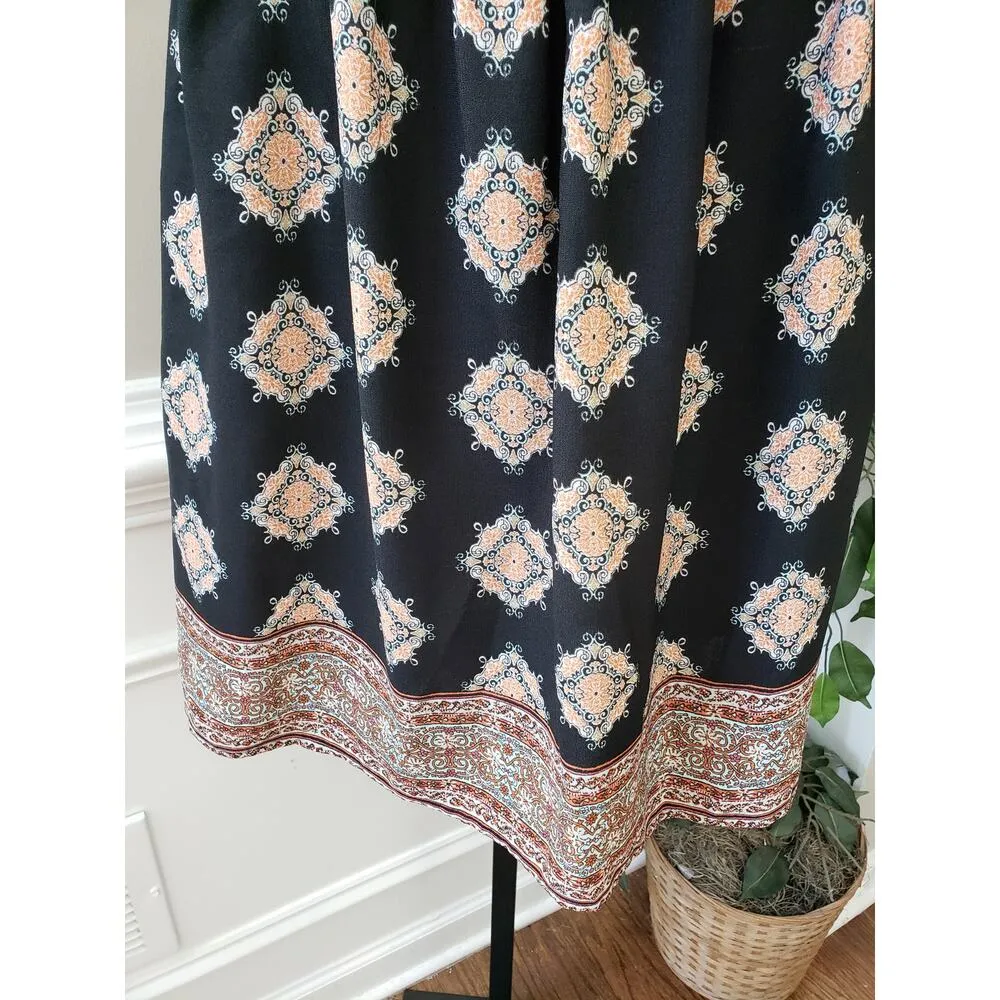 Womens A Line Dress Black Printed Smocked Sleeveless Spaghetti Straps Pleated S - Image 8