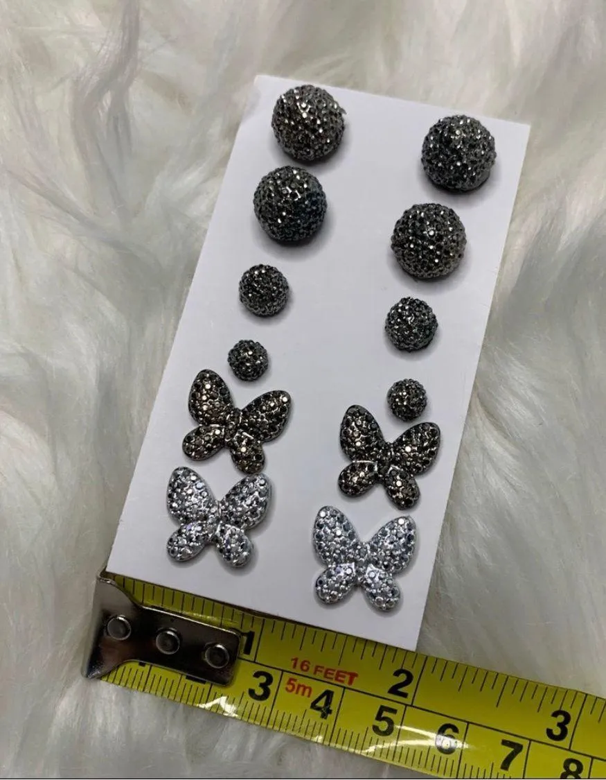 6 Butterfly & Ball Stud Earrings Dark Silver - Image 6