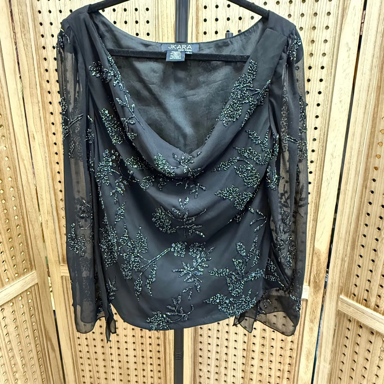JKara New York Black Beaded‎ Embellished Long Sleeve Blouse Top L Size L - Image 4