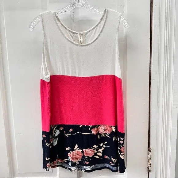 Vanilla Bay sleeveless tank top blouse women's large white,‎ pink, floral - Image 2