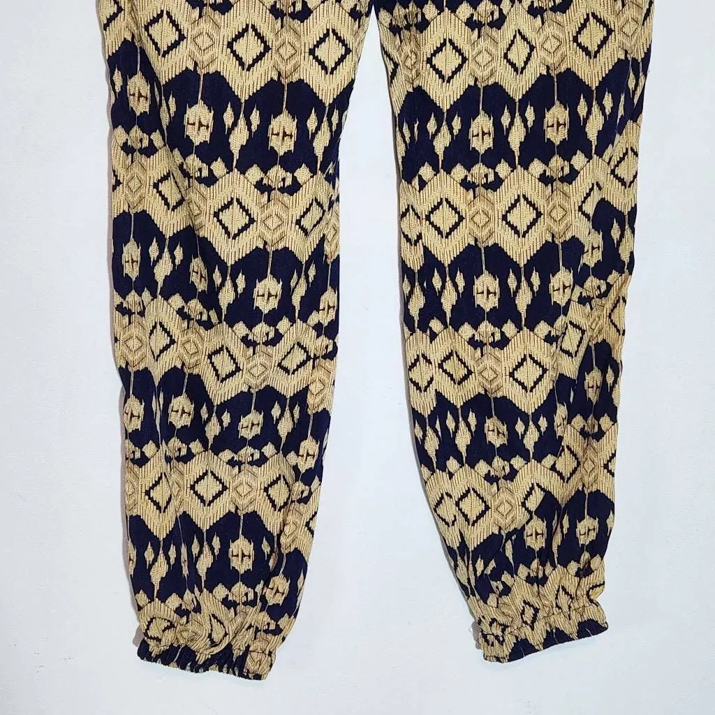 TCEC  Navy and Tan Print Jogger Pants Size Medium Boho Joggers - Image 3