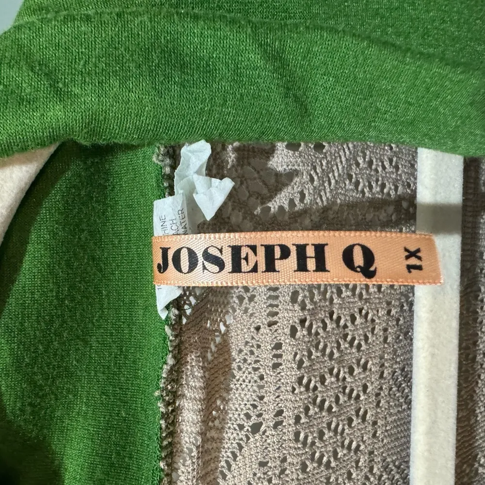 Lace Back Green and Beige Patterned Open Cardigan Joseph Q Size 1X Boho Festive - Image 8