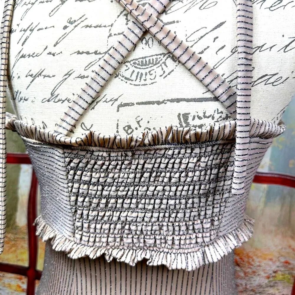 Free People Metallic Thread Mini Dress Beige/Gold thread  M - Image 8