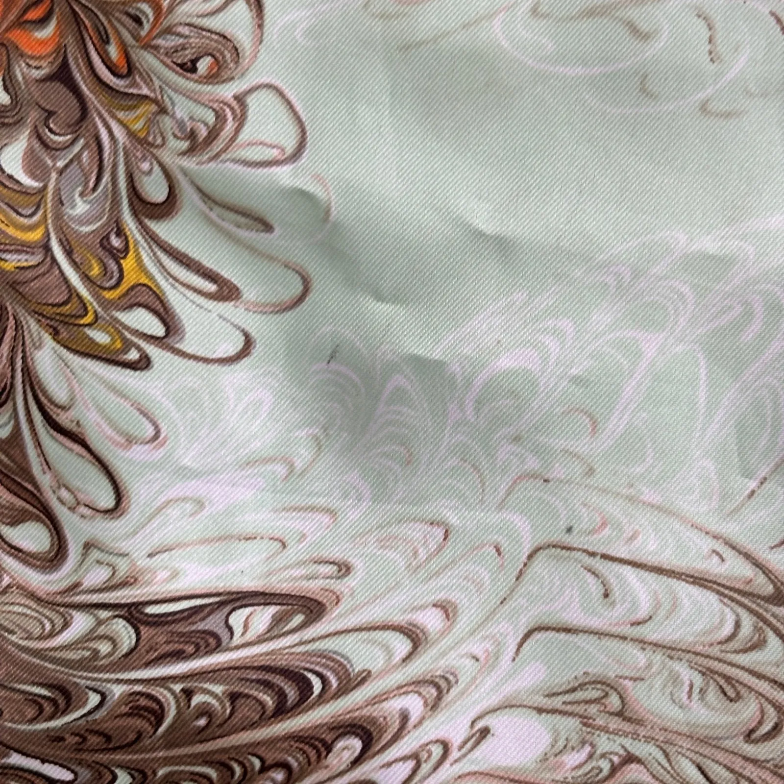 VTG Hand Printed Square Scarf Made in Japan Abstract Marbled Swirl Brown Green - Image 3