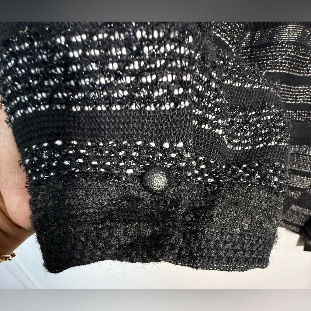 Chico’s Black Label Metallic Jacket Faux Leather Trim Black Size 3 - Image 9