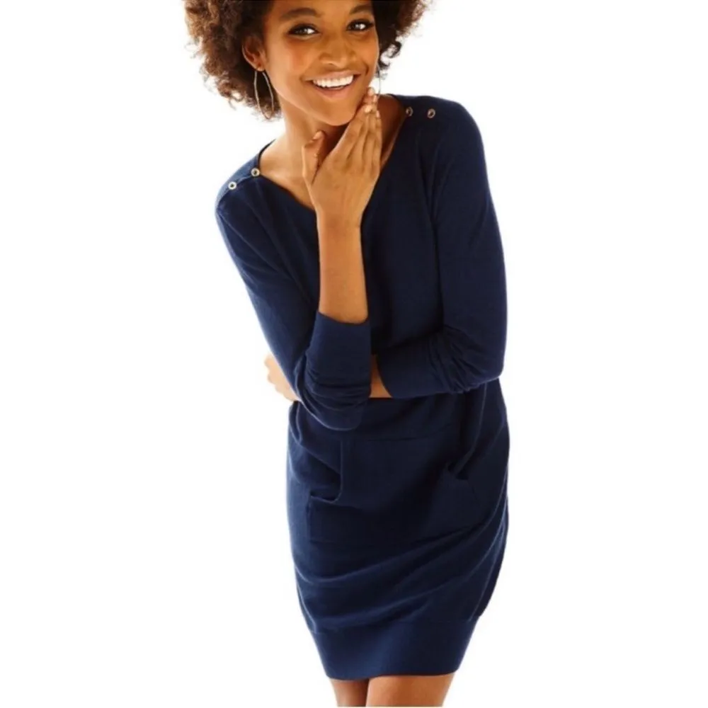 Lilly Pulitzer Jupiter Knit Sweater‎ Shift Dress Navy Blue XS Long Sleeve - Image 2