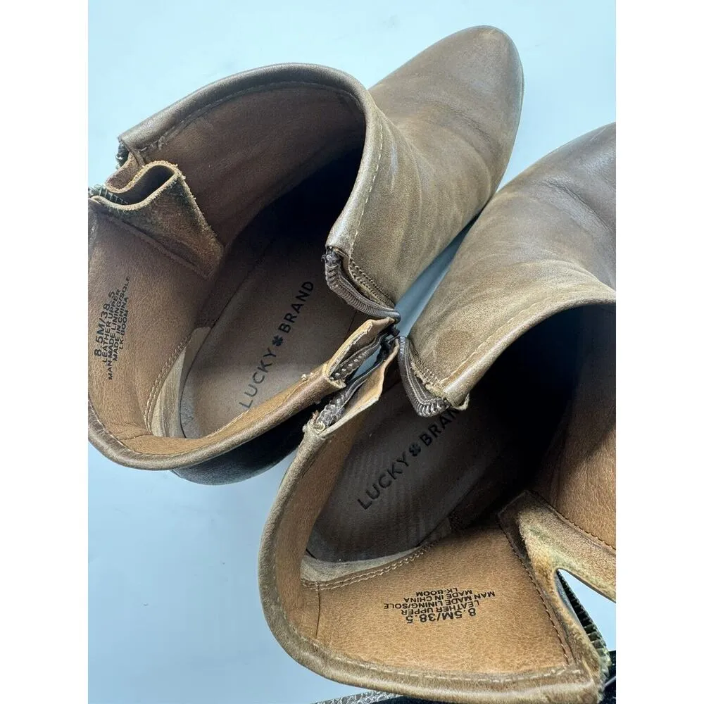 Lucky Brand Brown Leather Boom Side Zip Almond Toe Western Ankle Booties Sz 8.5 - Image 10