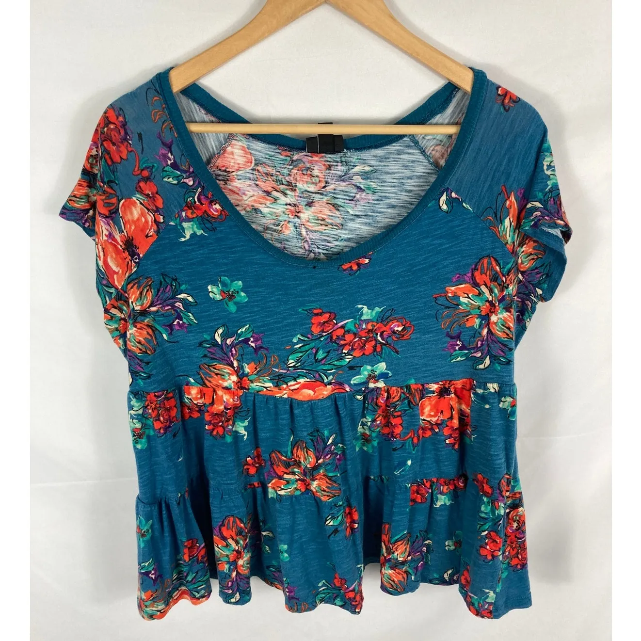 Torrid Babydoll Slub Scoop Neck Tiered Top Blue Size 00 / Medium - Image 3