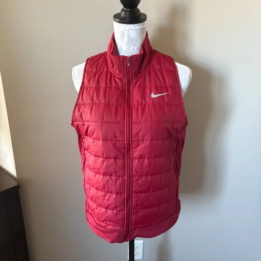 NIKE Therma-FIT Running Vest Jacket Womens L Red Lightweight Insulated Puffer - Image 2