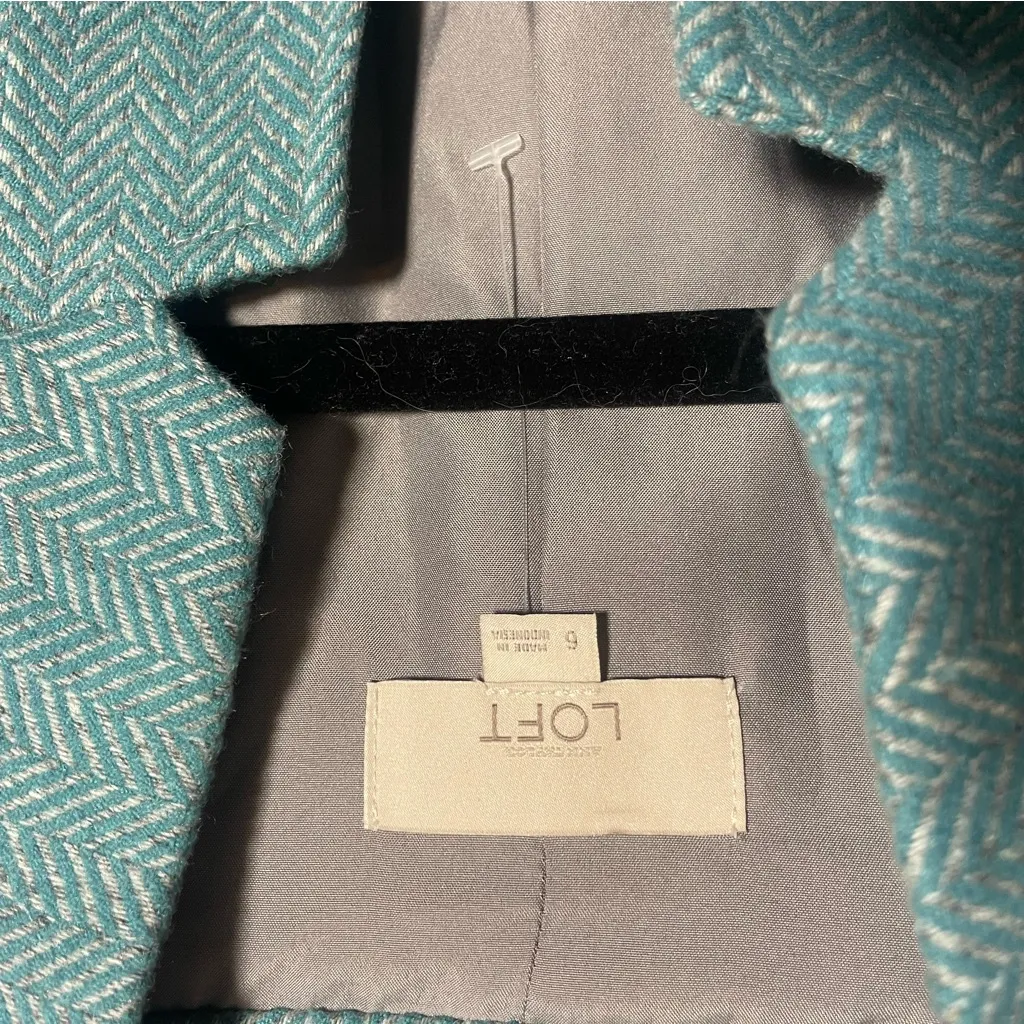 Ann Taylor LOFT Wool Blend Blazer Jacket Teal Herringbone - Image 7