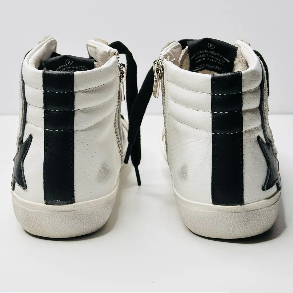 Golden Goose Slide White Grey Leather High Top Sneakers Shoes - Image 5