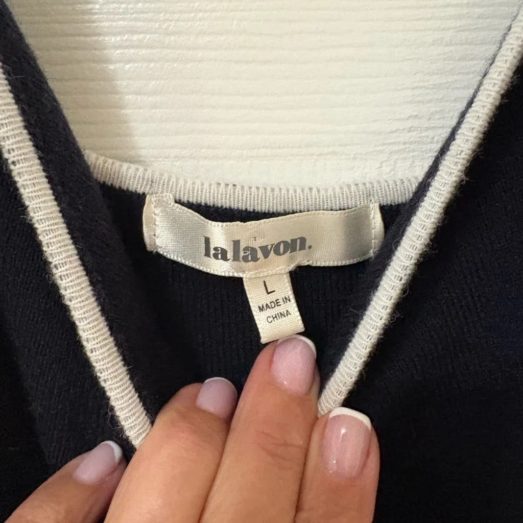 Anthropologie Navy and White Nautical sweater dress size large - Image 2