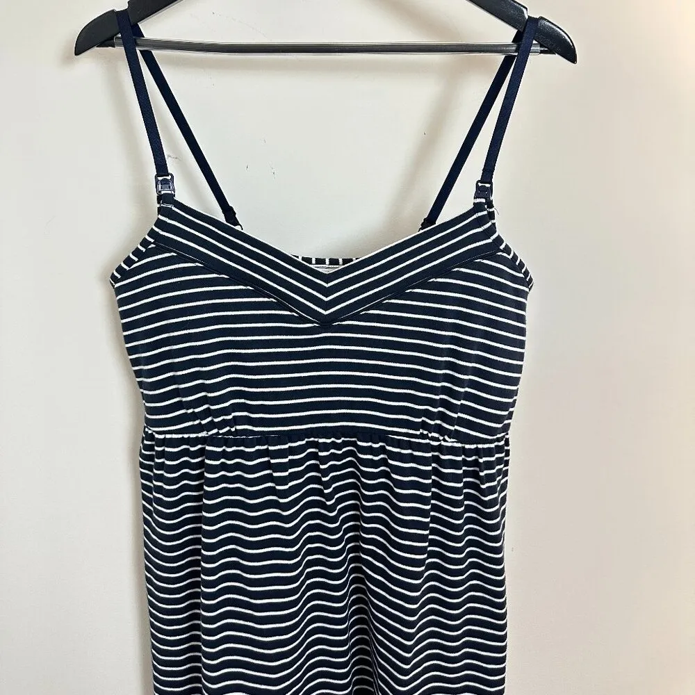 PETITE PLUME Pima Maternity Nightgown in Navy Stripes Size Small White - Image 4