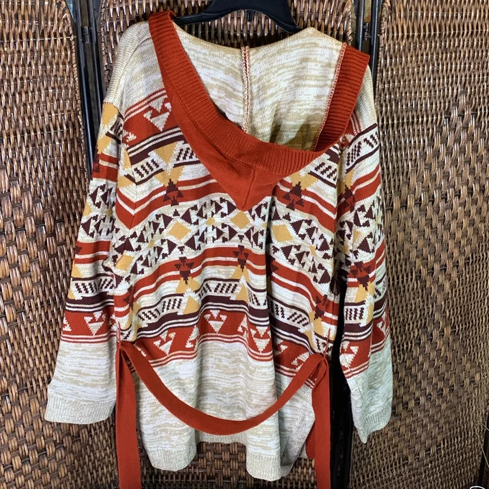 Wrangler Retro Southwestern Print Hooded Knit Cardigan with Belt Size XL - Image 6