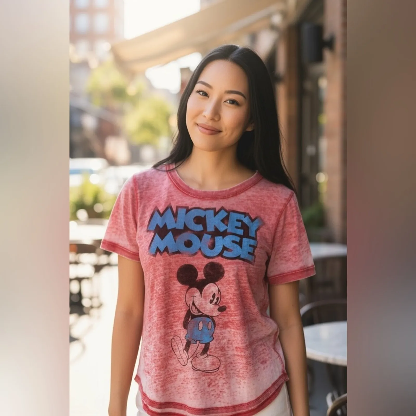 Disney Mickey Mouse Burnout Tee Red Vintage Look Graphic Shirt L - Image 2