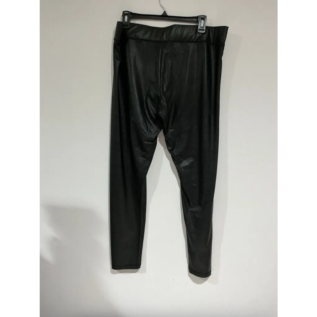 Woman’s Black Faux Leather Polyester Spandex Pants Xl - Image 2