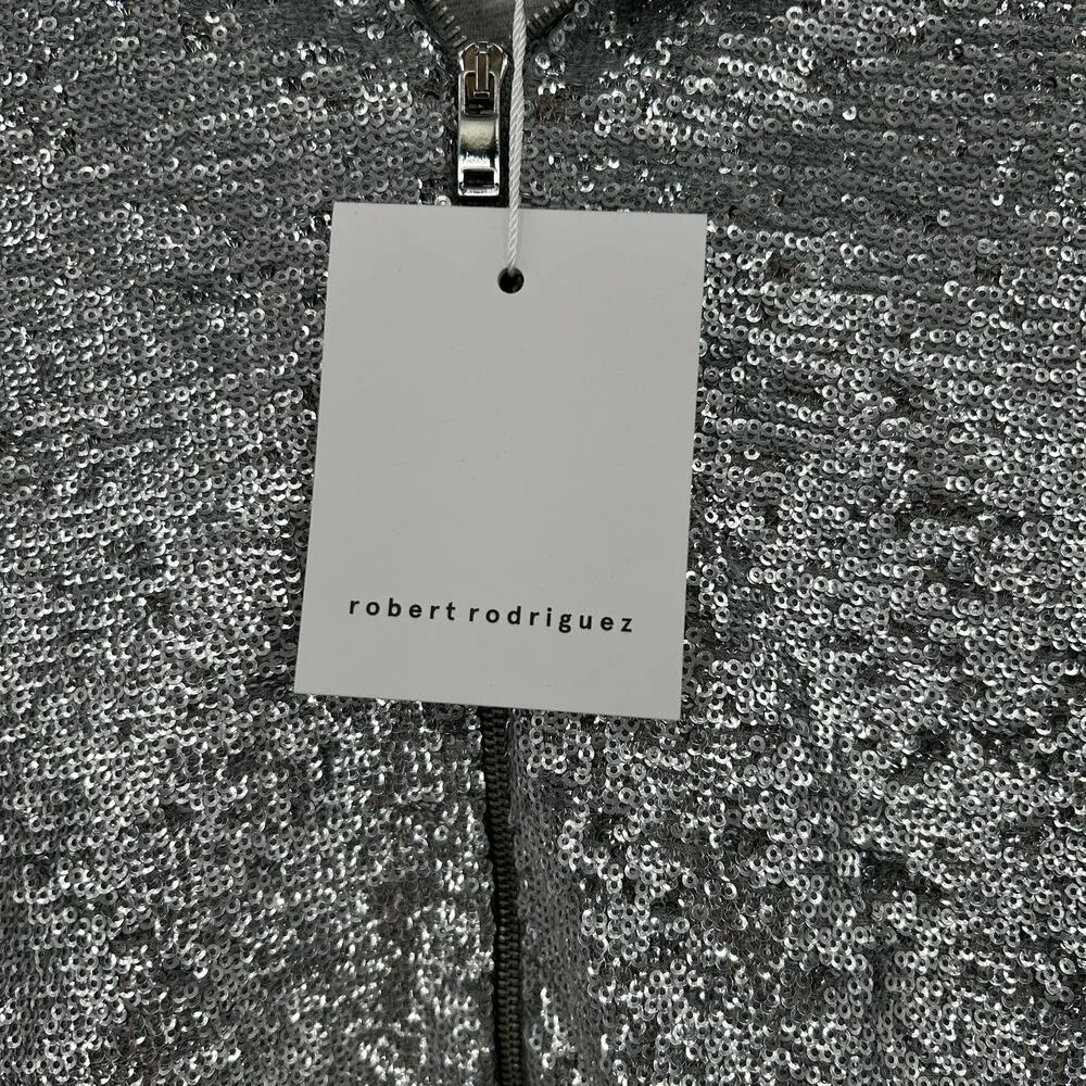 NWT Robert Rodriguez Sequin Silver Zip Up Hoodie Sweater Size Small - Image 4