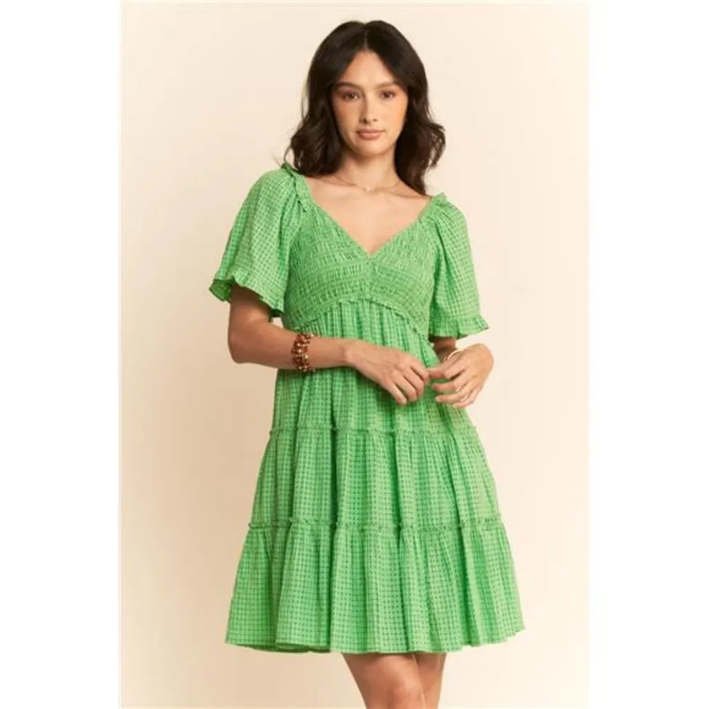 Davi & Dani Jacquard‎ Checker Smocking Tiered Dress - Image 5