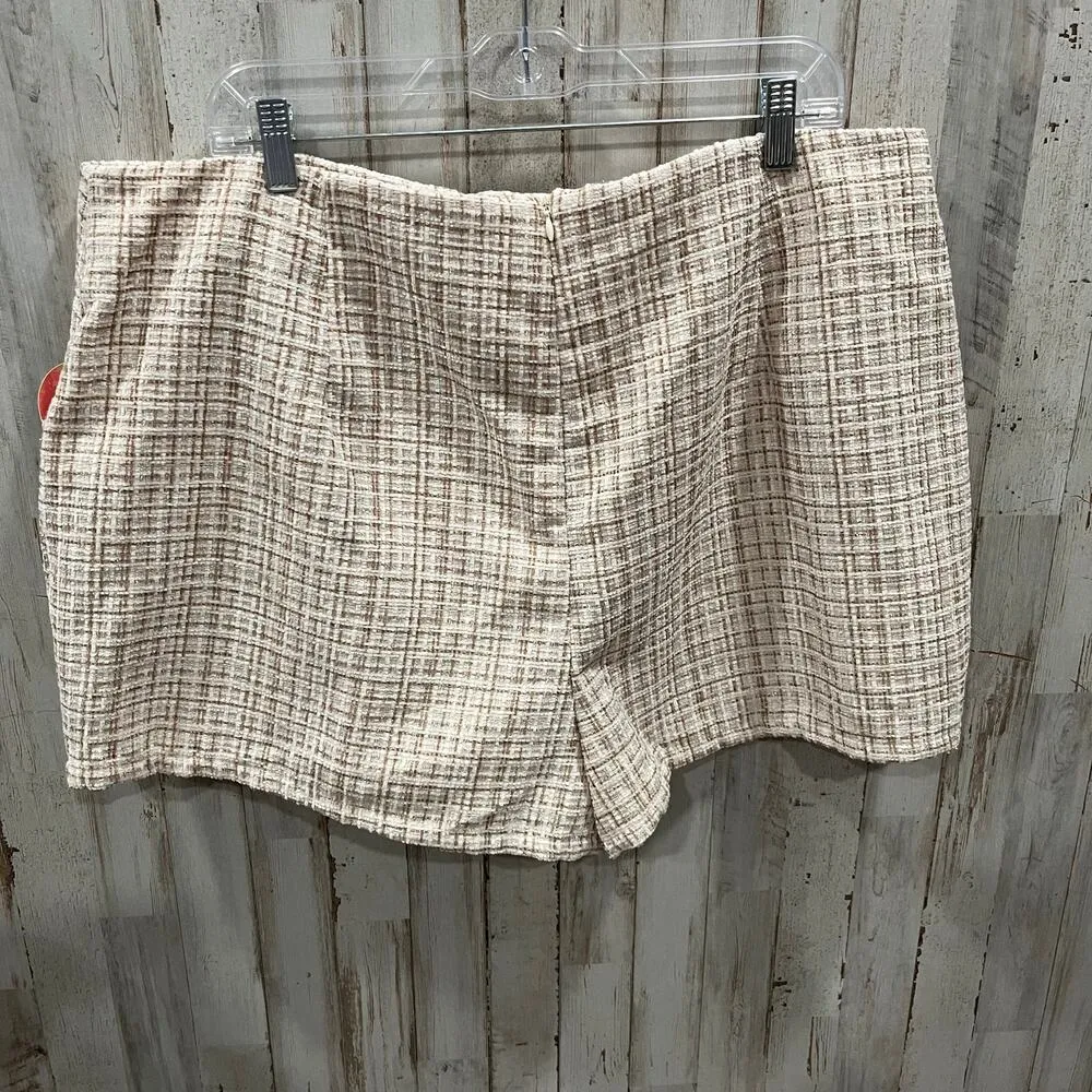 New! Arula Tweed Oatmeal Shimmer Mini Skort Shorts Womens 1X Twee Preppy - Image 4