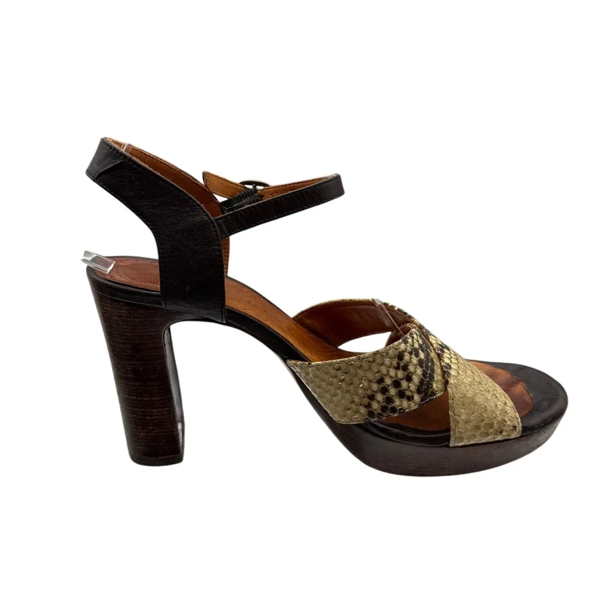 Chie Mihara Cafra High Heel Platform Sandal in Snake Print Size 38.5/ 8.5 Brown - Image 5