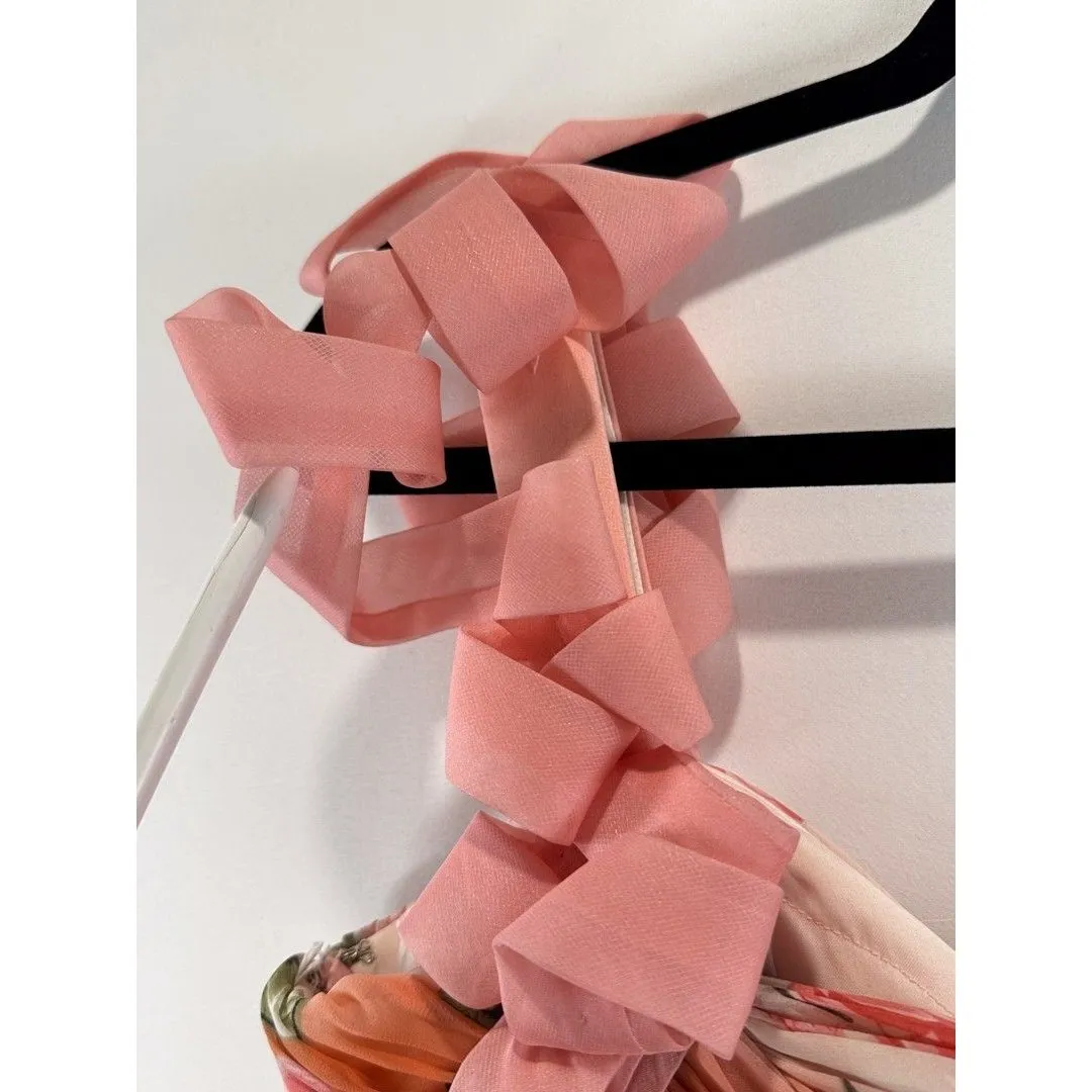 Sonia Pena Dress Peach Sweetheart One Shoulder Floral Maxi Bridesmaid Gown Sz 8 Orange - Image 11