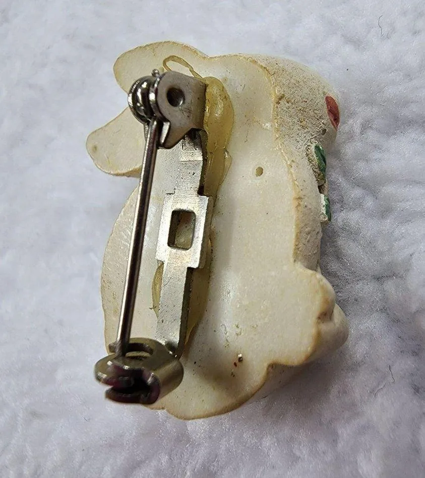 Easter Bunny Jewelry Pin Brooch Painted Vintage Flowers Bow Distressed - Image 10