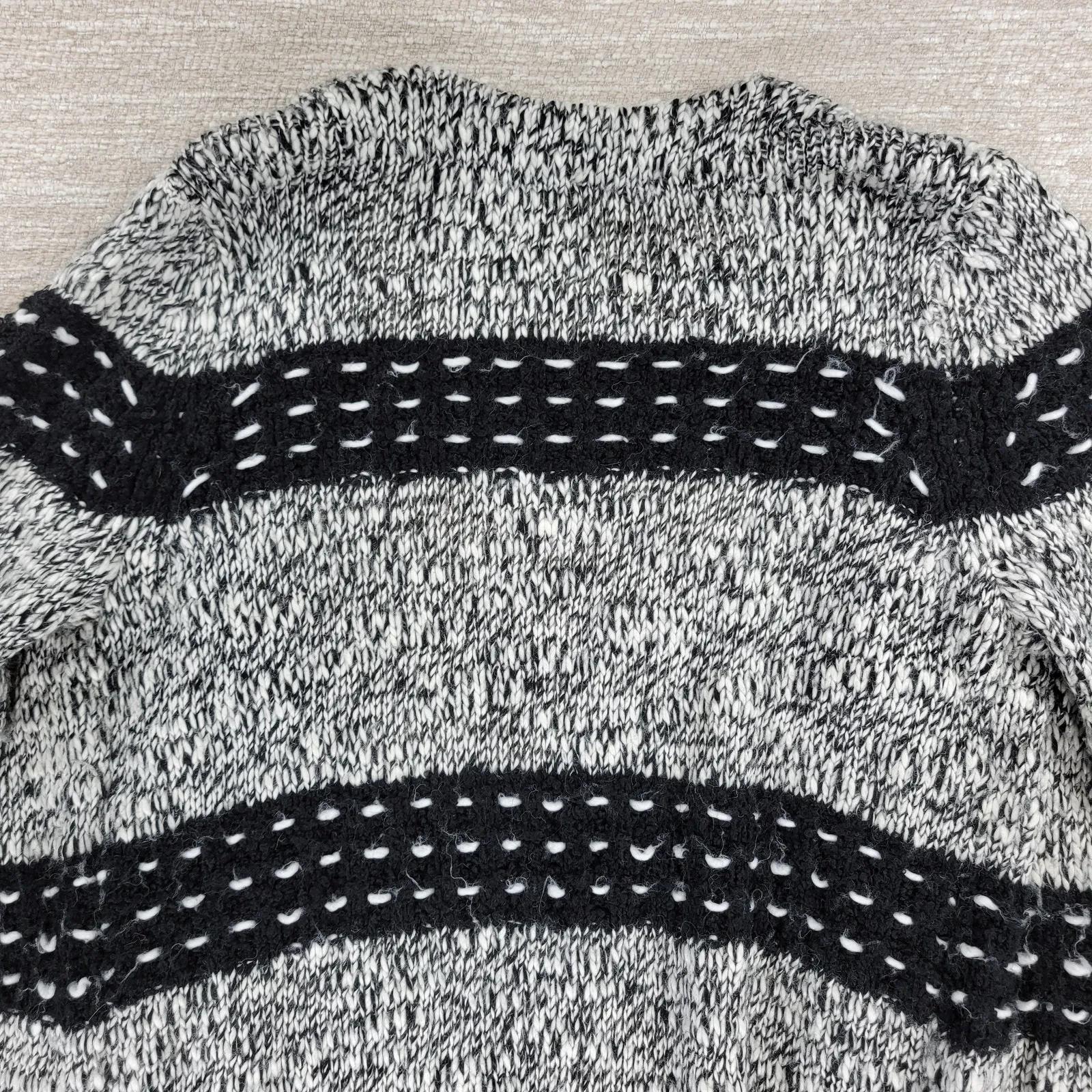 Two by Vince Camuto Chunky Knit Long Cardigan Sweater Black White Wool Blend L - Image 16