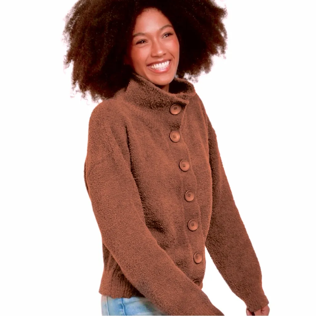 NWT Hello Nite Los Angeles Plush Button Terracotta Jacket Cardigan Size S Brown - Image 2