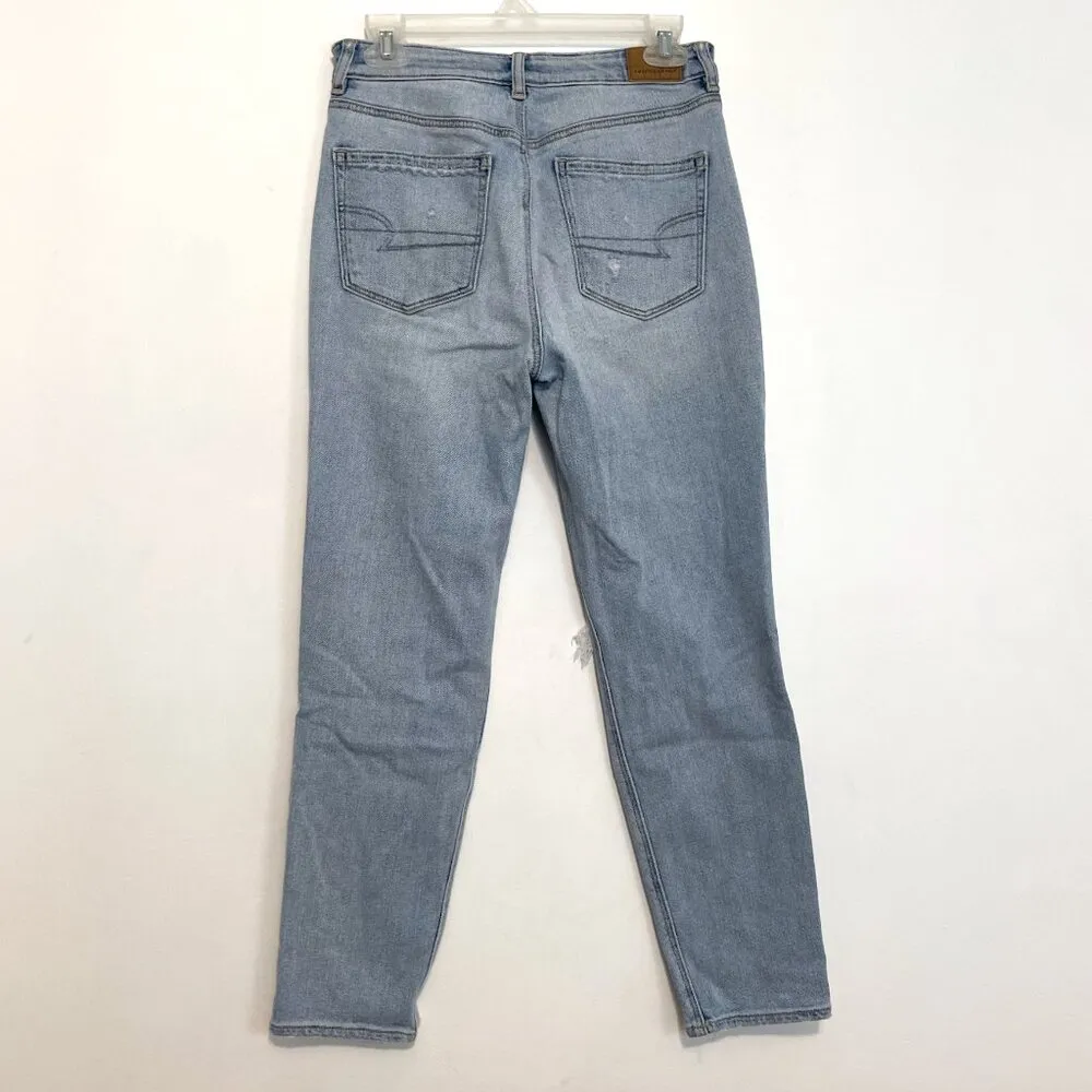 AMERICAN EAGLE AE Stretch Ripped Mom Jean Light Wash High Waisted Distressed 2 - Image 13