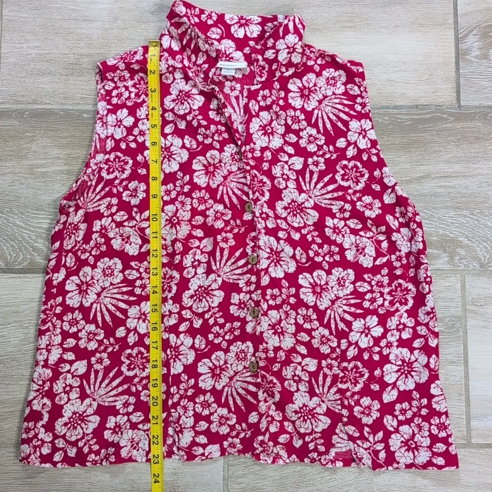Dress Barn Sleeveless Hawaiian Shirt | Dress Barn Sleeveless Floral Button Down Red Size XL - Image 9