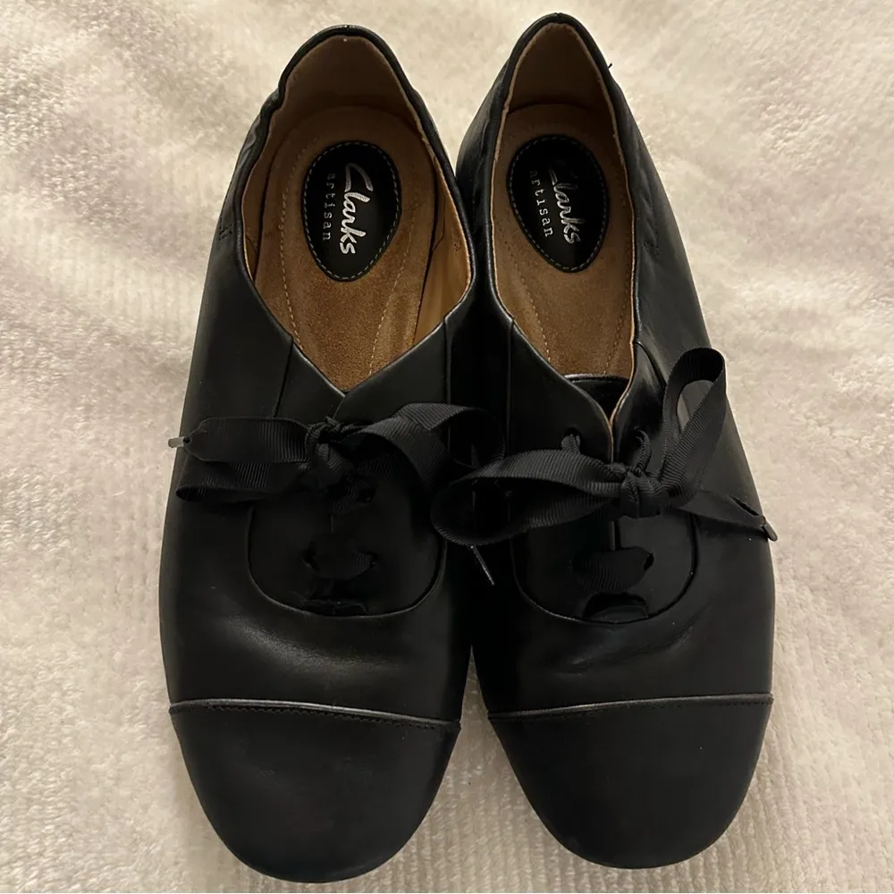 Clarks Artisan Black Ribbon Lace Up Ballet Flat Sneaker Shoes Womens 8.5 - Image 8