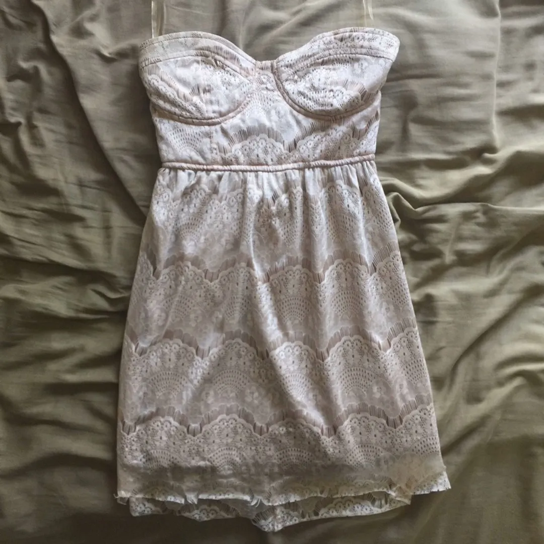 Nasty Gal Scalloped Lace Strapless Dress- Mocha - Image 9