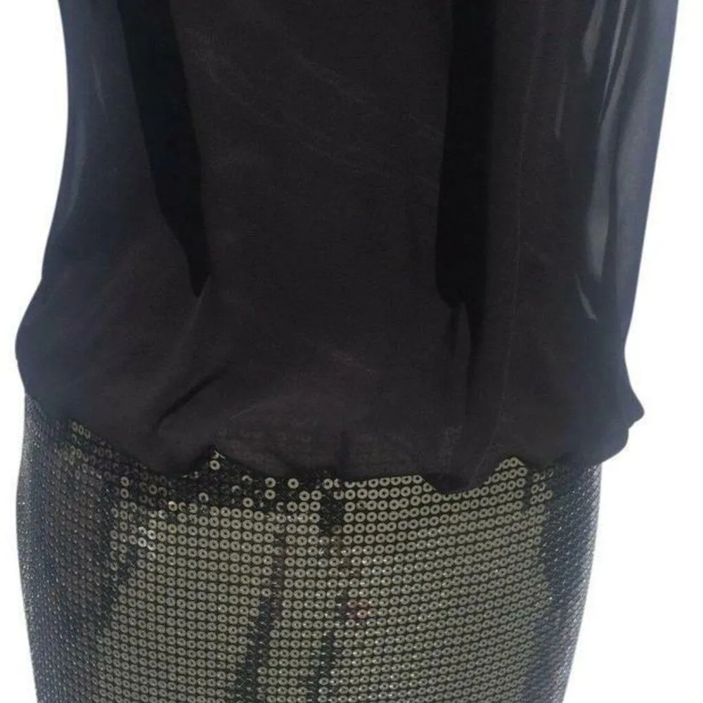 Cache Black Pewter Sheer Illusion Top Sequin Bottom Dress New Lined $188 NWT - Image 6